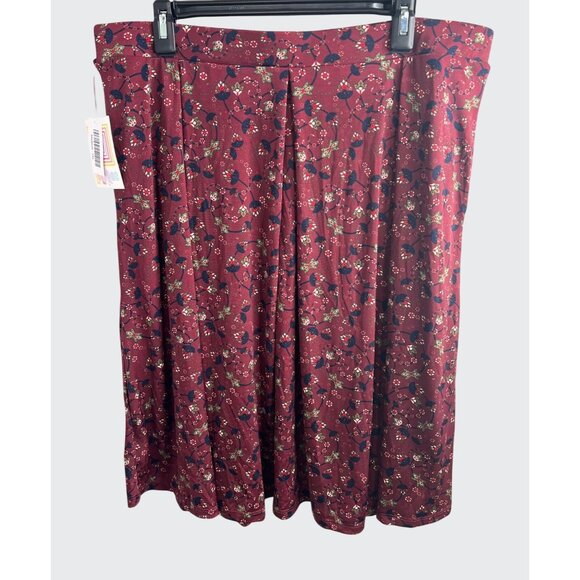 LuLaRoe Madison Womens Burgundy Floral Print Pleated Midi Skirt Pockets 3XL - Picture 4 of 13